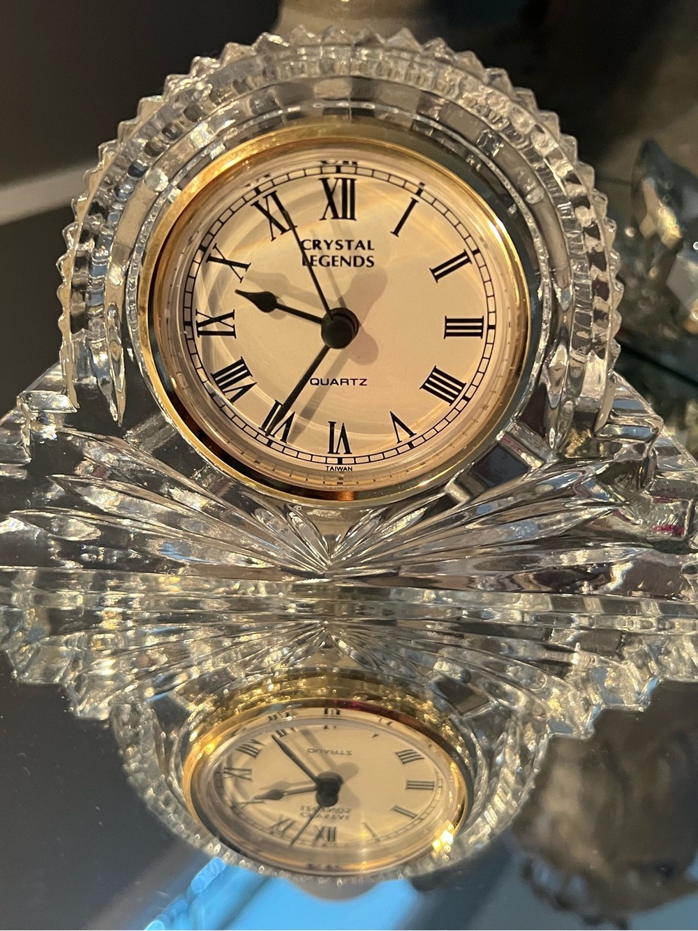 Godinger Clear Crystal Desk Clock with Gold Accent - Picture 4 of 5